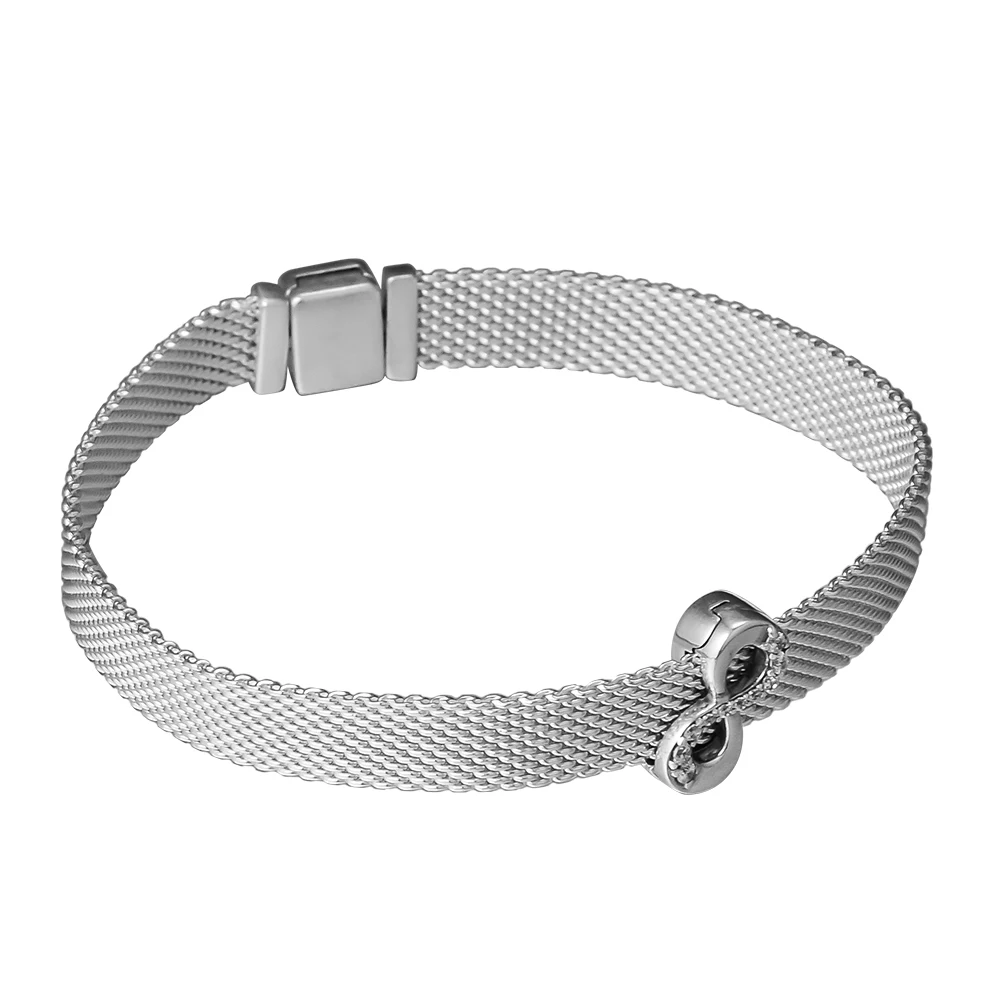 Genuine 925 Sterling Silver Clear CZ Sparkling Infinity Clip Charm Beads Fits Original Reflexions Bracelet DIY Jewelry Making | Украшения и
