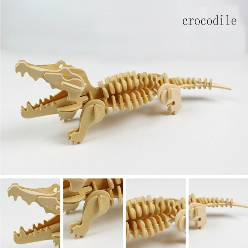 DIY Дети 3D деревянные пазлы животные лев крокодил змея модель Сборка строительные
