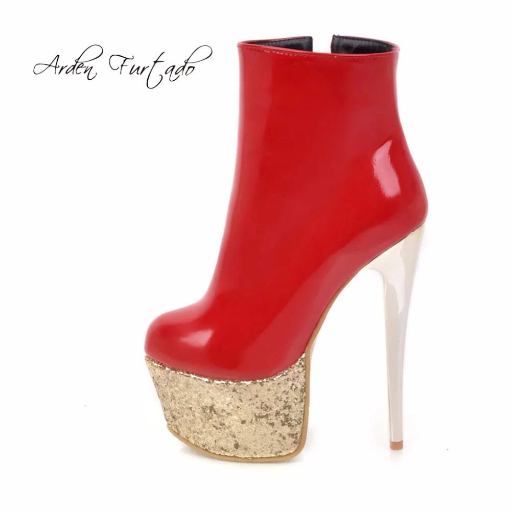 Arden Furtado Women Shoes 2018 new sexy ankle Boots Ladies Fashion High Heels 16cm Woman bling platform boots Stilettos | Обувь