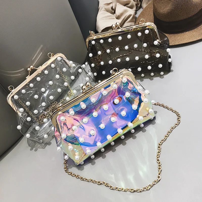 2018 модная Голограмма лазерная цветная сумка прозрачная жемчужная Прозрачная ПВХ