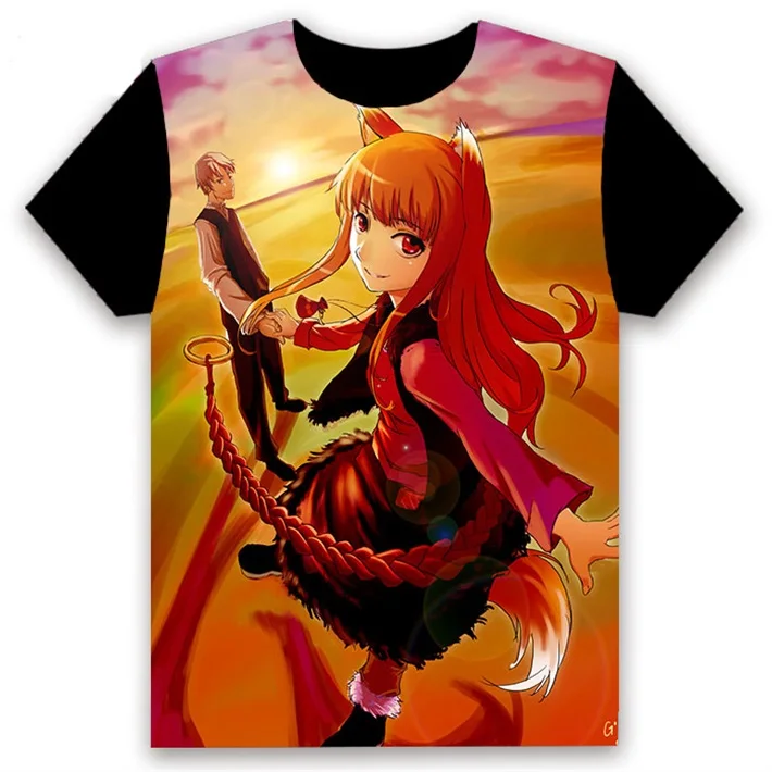2 Аниме футболка Spice and Wolf Holo Косплей короткий рукав Женская Мужская черная футболка Повседневная летняя футболка Otaku - Цвет: 2