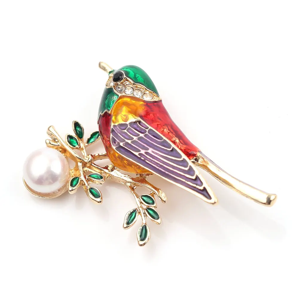 Стразы Эмаль красочная Иволга птица ветка Брошь Хрустальный жемчуг для женщин