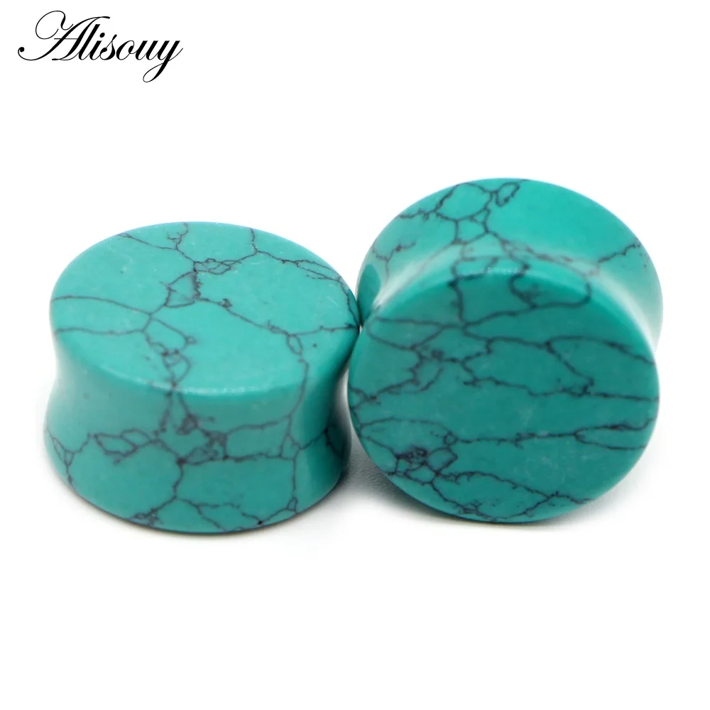 Green Turquoise 2 шт натуральный камень Беруши Тоннели пирсинг уха серьги измерители спирали уха носилки пробки Oreille Пирсинг ювелирные изделия - Окраска металла: Green Turquoise