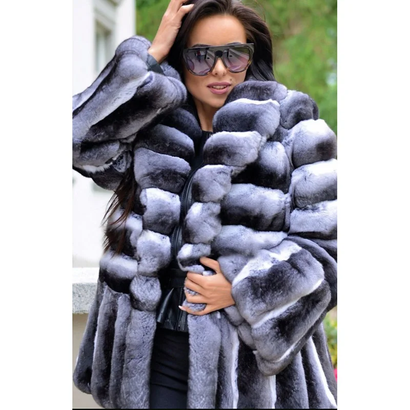 BFFUR Genuine Fur Coat Rex Rabbit Capped Woman Winter 2022 Fashion Slim Warm Whole Skin Casual Women's Jacket With Natural Fur