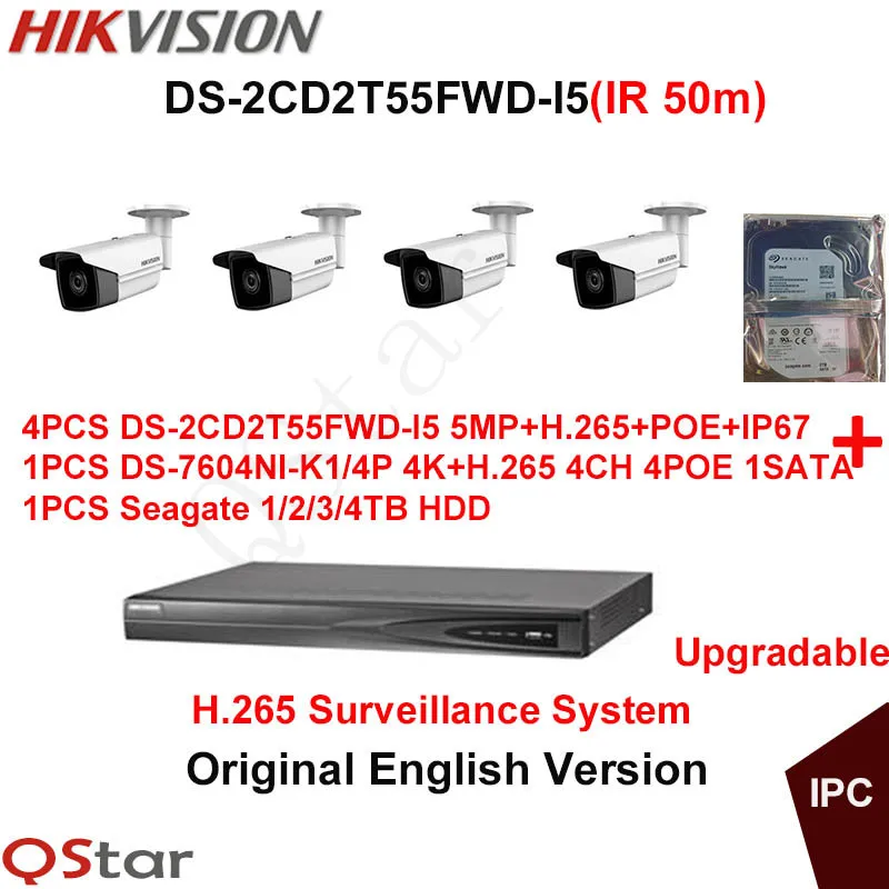 Hikvision Оригинал наружного видеонаблюдения Системы 4 шт. DS-2CD2T55FWD-I5 5MP H.265 ip-пуля