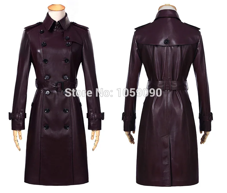 Женский двубортный тренчкот из 2017 натуральной овечьей шкуры модельное пальто