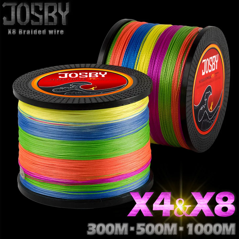 JOSBY многонитевая плетеная леска 300 м 500 1000 4 нити 8 нитей многоцветная