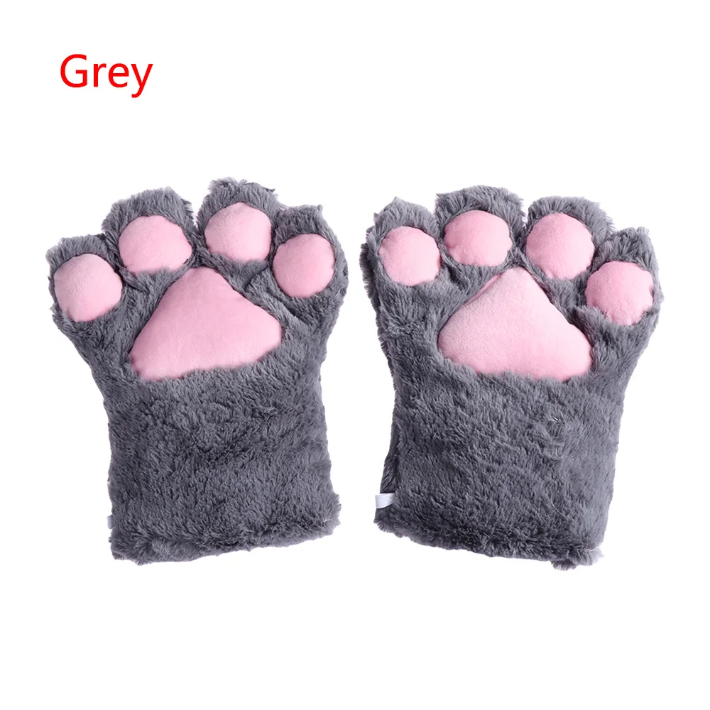 Gray 1 пара, женские, для девочек, милый кот, котенок, лапа, коготь, теплые перчатки, мягкие, аниме, косплей, плюшевые, для Хэллоуина, аксессуары для вечеринки - Цвет: Gray