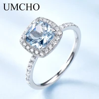 umcho aquamarine blue topaz gemstone engagement ring genuine 925 sterling silver rings for women wedding promise fine jewelry