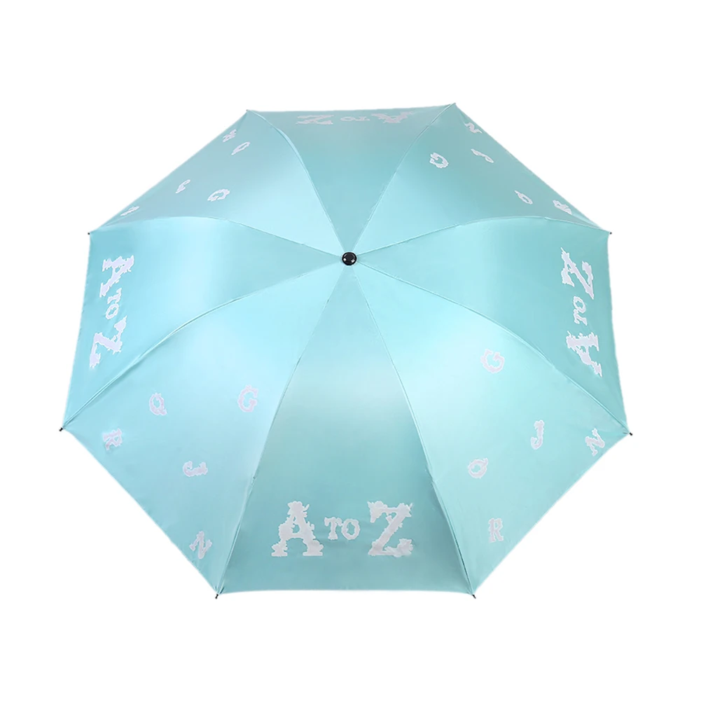Water Color Changing Triple Folding Umbrella English Letter Rain Sun Parasol New