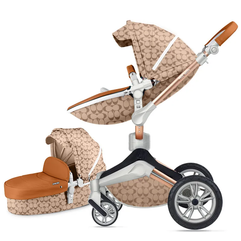 light brown 2 in 1 Hotmom Роскошная детская коляска 3 в 1 коляска светильник 2 в 1 коляска с автокреслом 360 градусов Двусторонняя коляска - Цвет: light brown 2 in 1