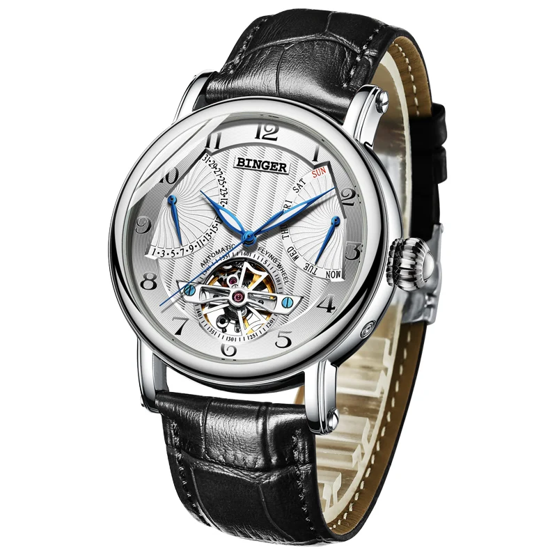 Мужские автоматические механические часы бингера роскошные с сапфировым
