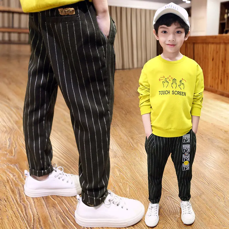Thick stripes INS/Популярные штаны для мальчиков полосатые Слаксы на весну и осень для детей от 3 до 11 лет удобные модные брюки из хлопка - Цвет: Thick stripes