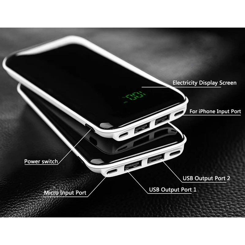 NOHON power Bank 10000 мАч для iPhone, Xiaomi, внешний аккумулятор, портативный внешний аккумулятор, 2.1A Двойной вход, выход, порты, быстрое зарядное устройство