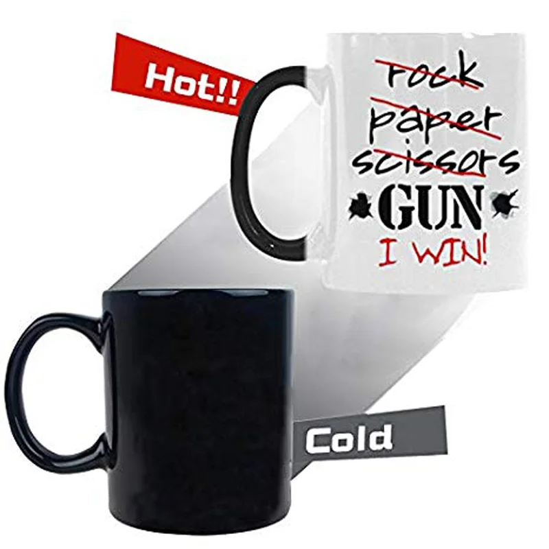 Смешные рок бумажные ножницы пистолета I Win цвет меняющая Кружка Кофейные