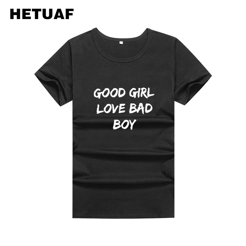 Женская хлопковая Футболка HETUAF черная или белая футболка с принтом Love Bad Boy Топ в