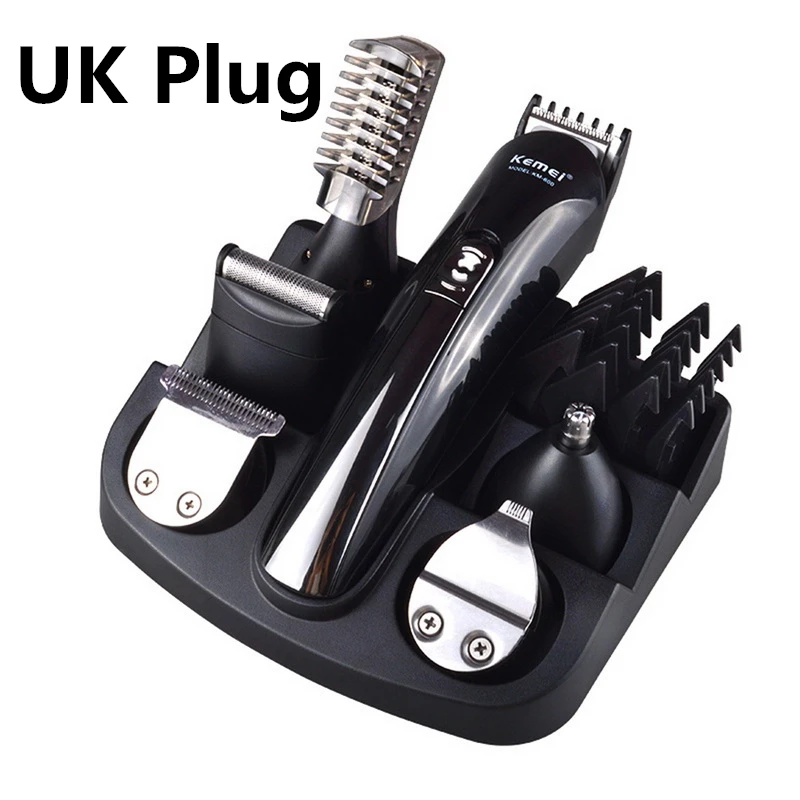 UK Plug Kemei 11 в 1 многофункциональная машинка для стрижки волос профессиональный триммер для волос Электрический триммер для бороды машинка для стрижки волос тример резак 5 - Цвет: UK Plug