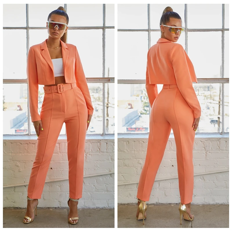 

New style 2019 Fashion 2 piece outfits for women neon green pink coral red sexy jumpsuits Good Quality womens clothing wholesale