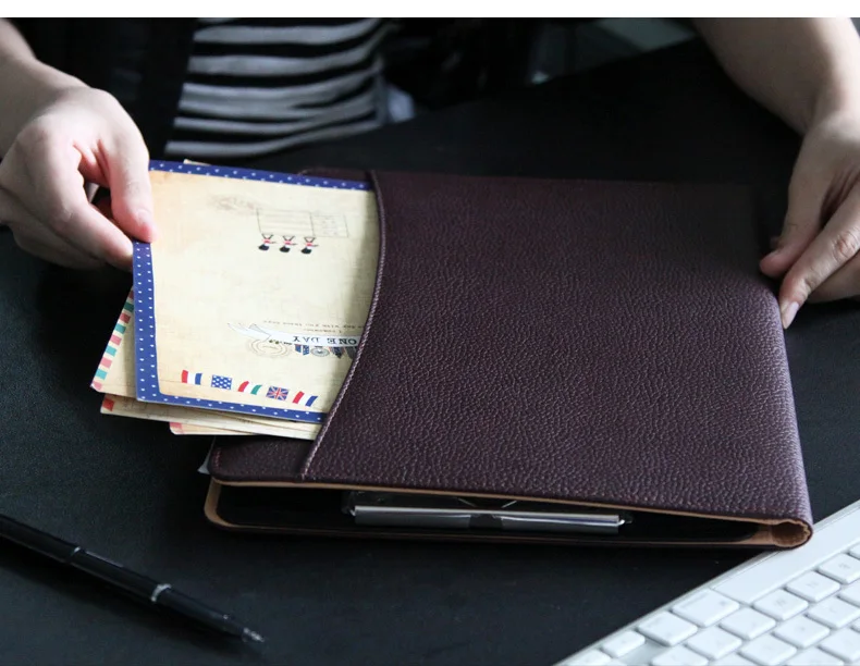 Коричневый чехол для документов из искусственной кожи A4 Notepad профессиональный