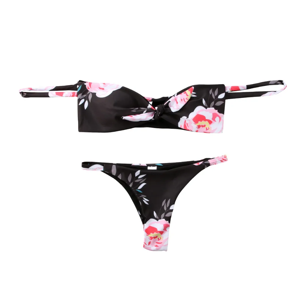 

Hirigin Flower Bikinis Set Swimwear Women Push Up Paded Bra Swimsuits Bandage Top Mid Waist Bottom Women Beachwear Bathing Suits