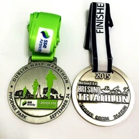 custom sports medal engraved with custom figure in silver with custom ribbon 250pcs