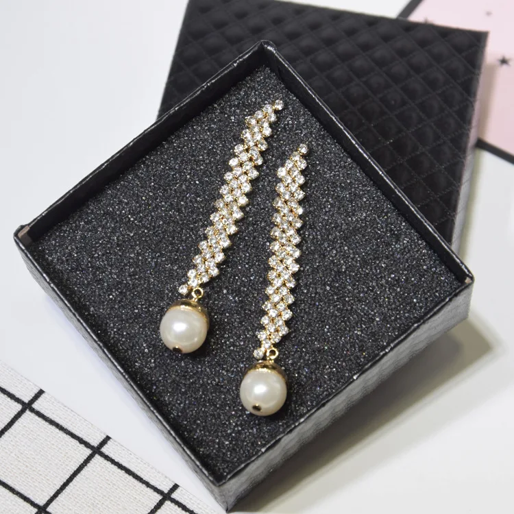 2018 Новые Элегантные Ins модные длинные полосы Кристалл Висячие серьги жемчуг