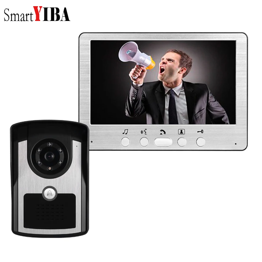 

SmartYIBA 7 Inch Wired House Doorphone Video Intercom 1000TVL Rainproof Cover Doorbell Ring Camera IR-Cut Video Call Audio Chat