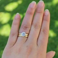 14k yellow gold 0 5ct 5mm moissanite engagement solitaire ring set lab grown diamond wedding ring set for women