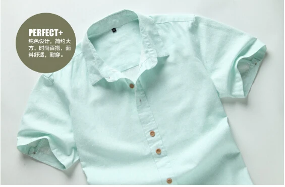 Мужчины в гавайский чистый лён короткий рукав рубашки мужчины приталенный