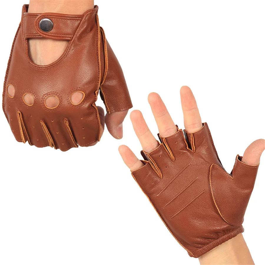 High Quality Man's Half Finger Gloves Breathable Non-Slip Fitness Leather Fingerless Gloves Black Camel Driving Gloves Male NAN7