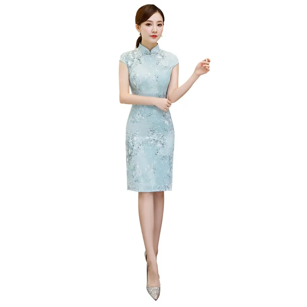 

Женское платье Ципао с коротким рукавом, из искусственного шелка