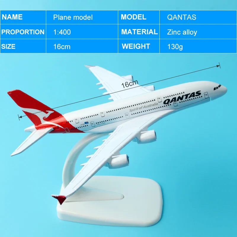 16 см австралийская модель самолета Qantas A380 из сплава авиационная Стенд ремесло 1:400
