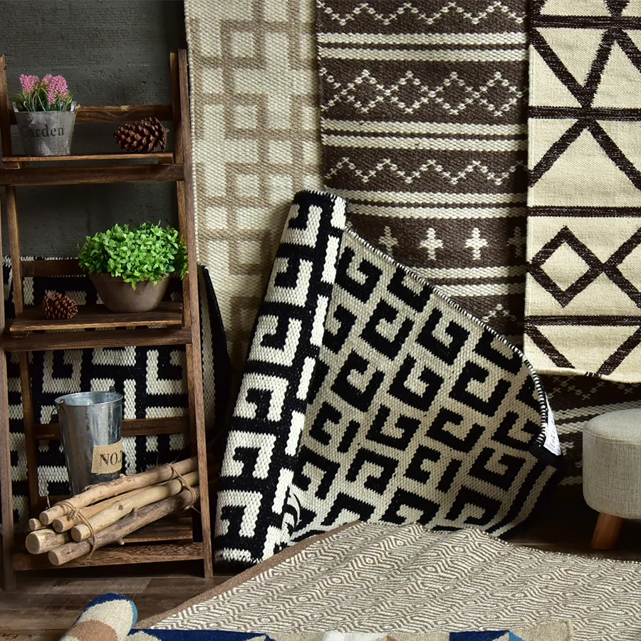 Ковер Kilim ручной работы из 100% хлопка геометрический богемный индийский черный