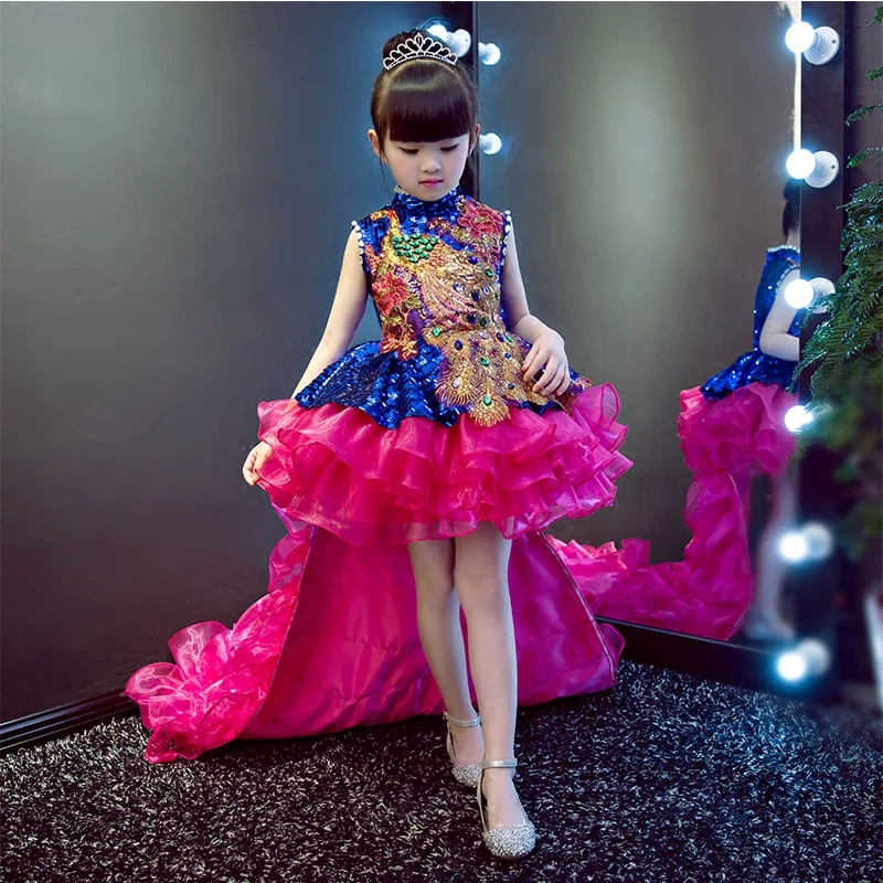 Luxury Princess Dress Crystal Flower Girl Dresses Long Tailing Kids Pageant Wedding Ball Gown Girls Formal Party B64 | Детская одежда и