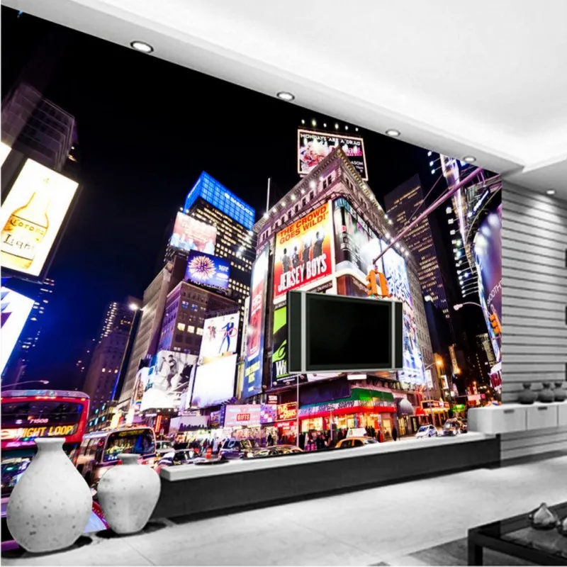 Обои 3d New York Times Square street night view ТВ фон настенная гостиная ресторан коридор обои |