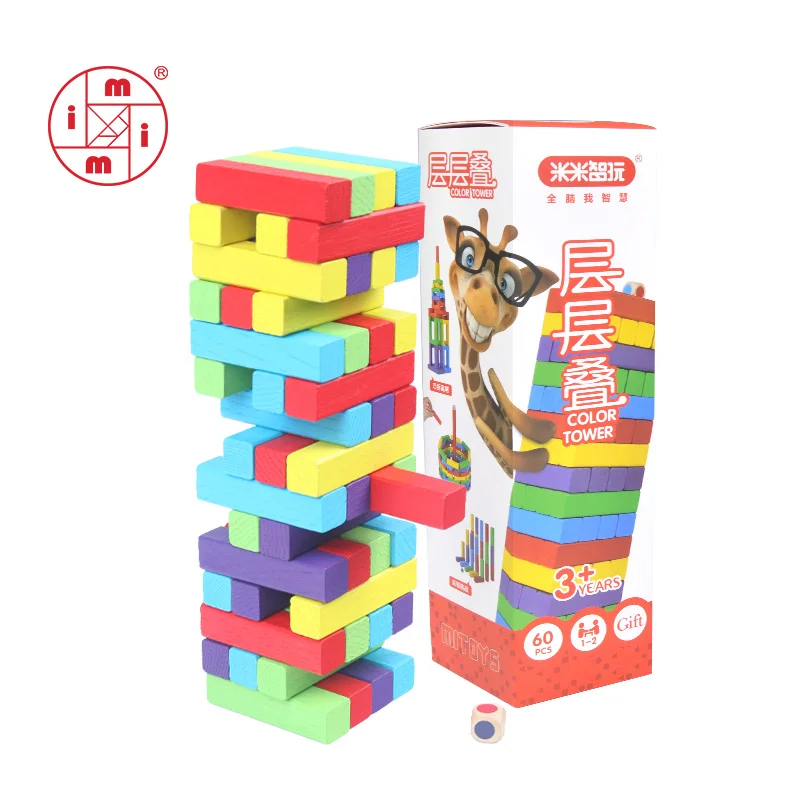 MITOYS 60 шт. красочные деревянные блоки башня блоки игрушка домино укладчик семейная настольная игра/вечерние забавные строительные блоки