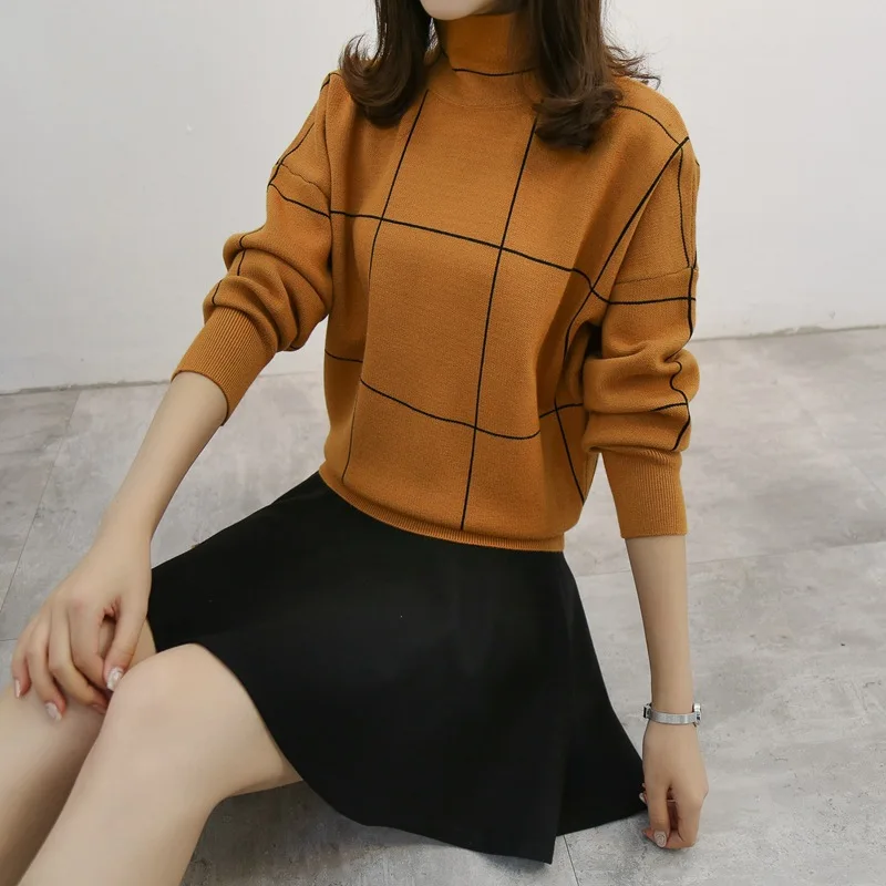 Neploe Autumn Winter Pullovers Turtleneck Women Sweaters Batwing Sleeve Plaid Thick Sueter Mujer Korean 68154 | Женская одежда