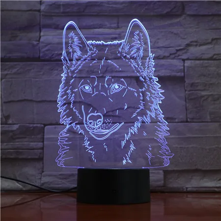 Волчья Голова 3D животное моделирование Настольный светильник светодиодный USB