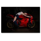 Постеры на стену с изображением сексуальной девушки с красным мотоциклом и картины Художественная печать на холсте для декора гостиной