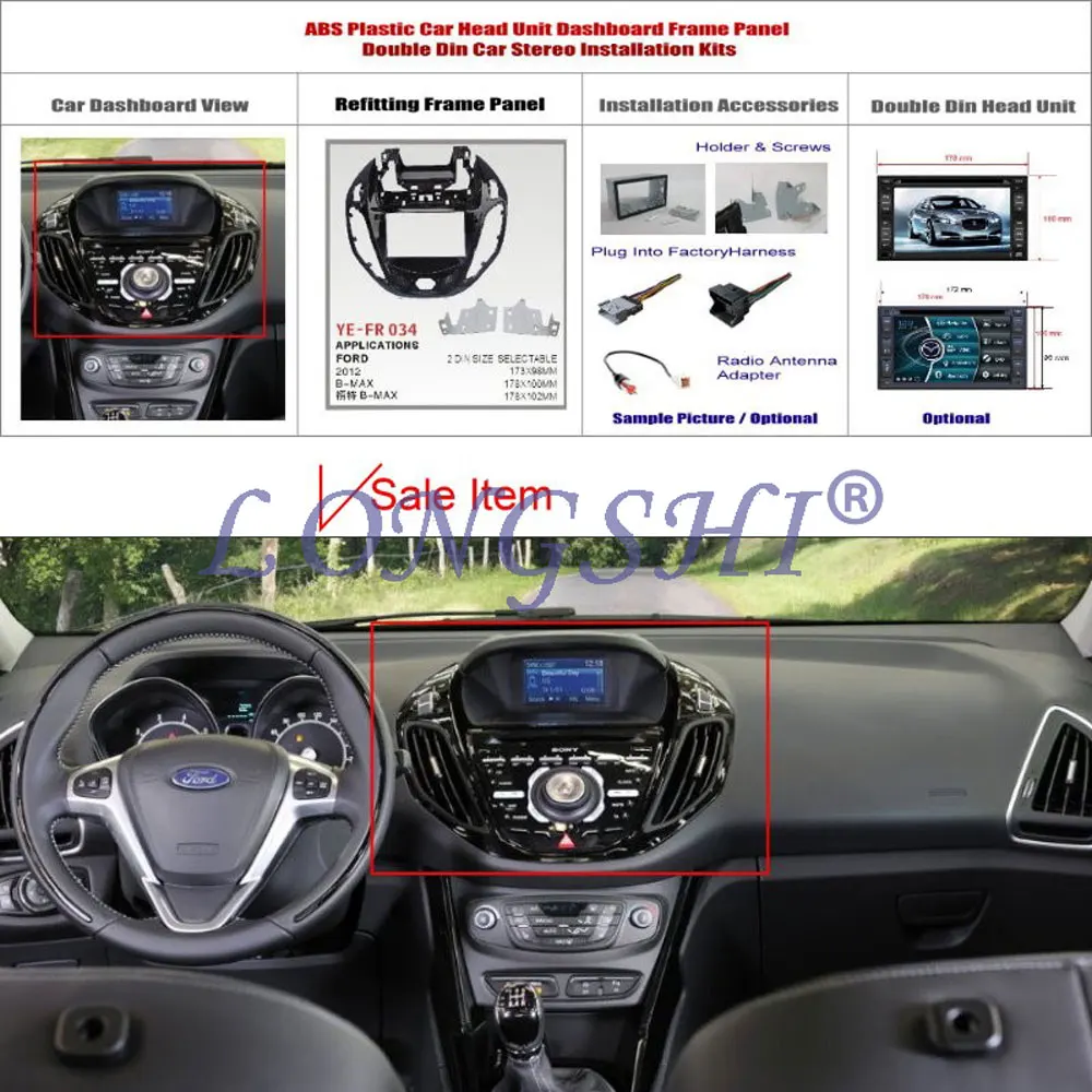 2 DIN черный двойной DIN автомобильный переоборудование DVD рамка, панель DVD, Dash комплект, фасции, Радио Рамка, аудиокадр для 12 Ford B-MAX(УФ-черный
