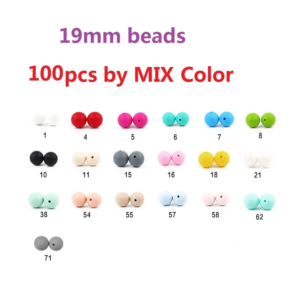 Mix color Joepada 100 шт. силиконовые бусины FPA бесплатно 19 мм силиконовый для детей для прорезывания зубов бусины Прорезыватель для зубов ожерелье соски зажимы детский Прорезыватель - Цвет: Mix color