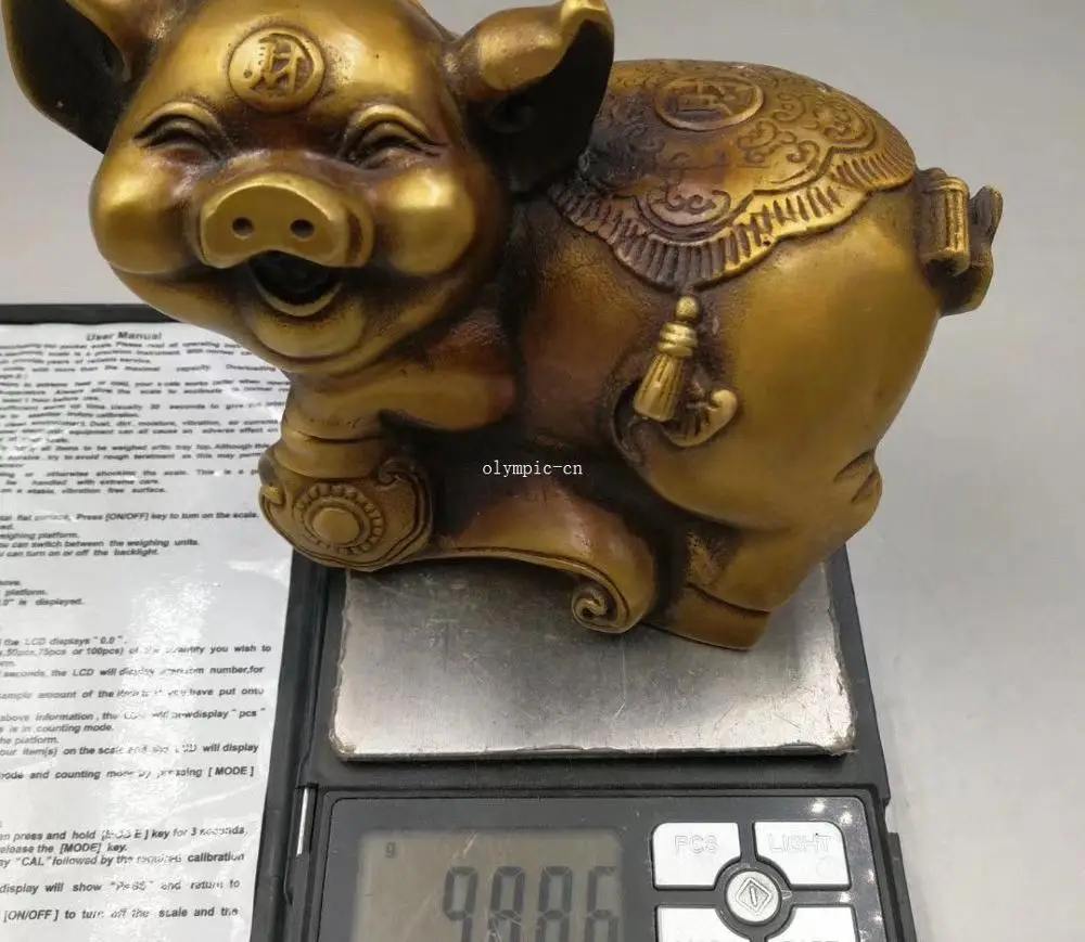 

Pair copper brass carved auspicious animal treasure fortune pig statue
