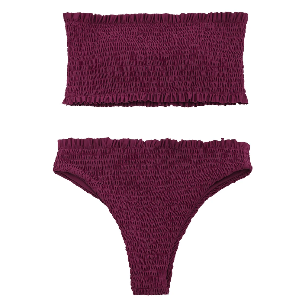 ZAFUL женский купальник с оборками со сборками бандо комплект бикини сплошной цвет