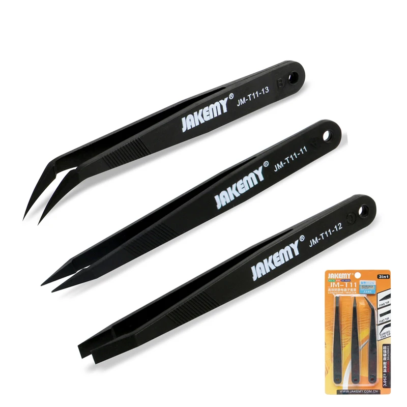 3 шт./лот JAKEMY антистатические ESD безопасные пинцеты набор Пинцет изогнутые прямые пинцеты для iPhone Samsung Ремонт ноутбуков печатных плат