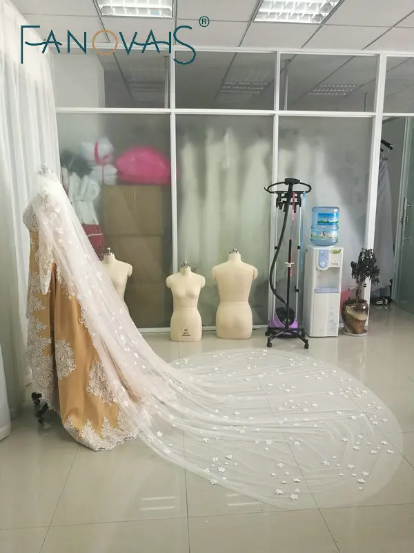 Собор длинная вуаль тюль элегантный 3D маленькие цветы фата свадебные аксессуары