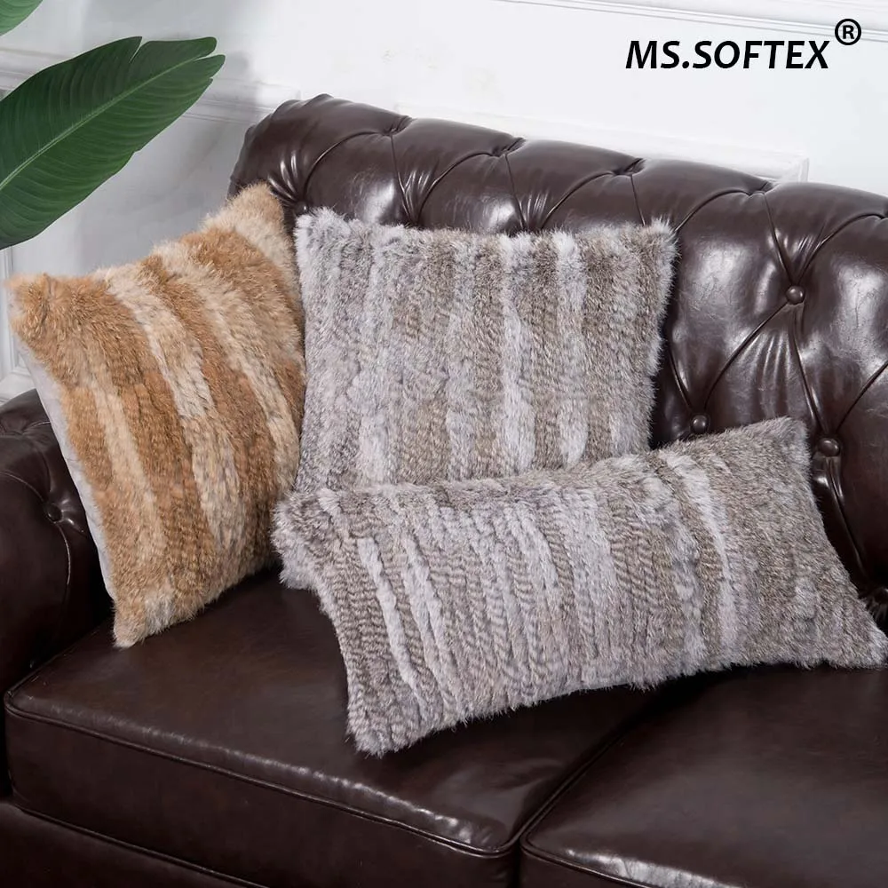 Чехол для подушки из натурального меха MS.Softex вязаный вручную чехол кроличьего
