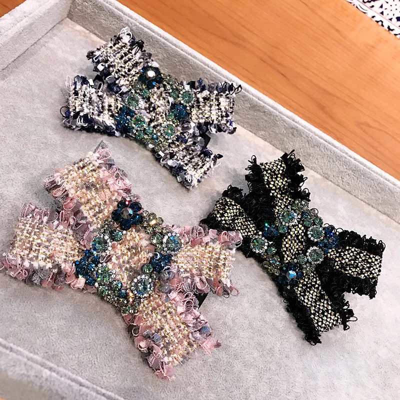Korea Retro Flowers Plaid Crystal Super Quality Hairgrips For Girls Hair Accessories Clips Hairpin Bows |