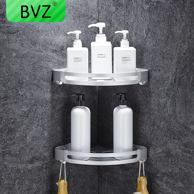 

BVZ Space Aluminum Bathroom Shelf Black corner Shelves shower basket Kitchen storage Bath Shampoo Holder Bathroom Accessories