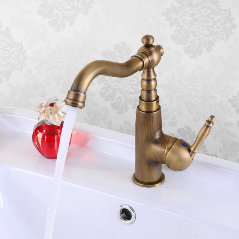 Antique copper brushed basin faucet blue and white porcelain base handle retro bathroom kitchen hot cold water mixing | Обустройство
