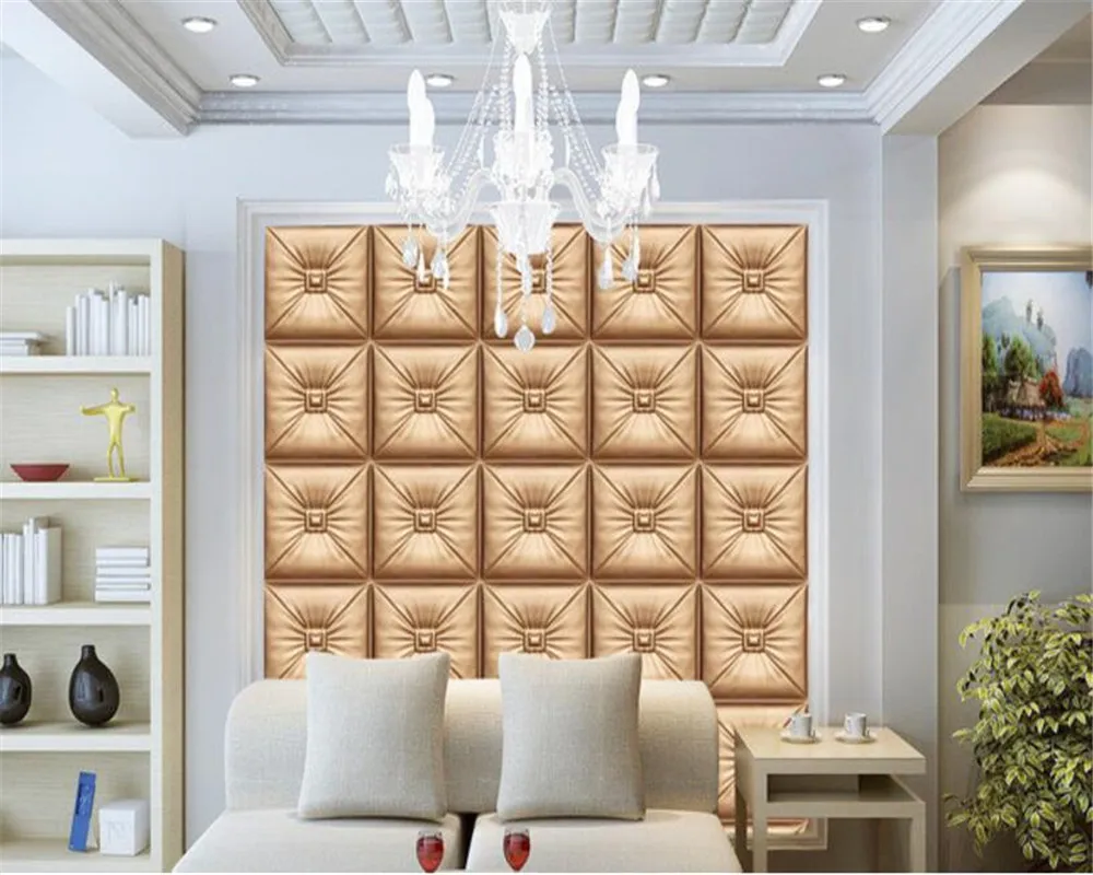 

Beibehang papier peint mural 3d European-style 3D stereoscopic leather carved soft package background TV wall 3d wallpaper
